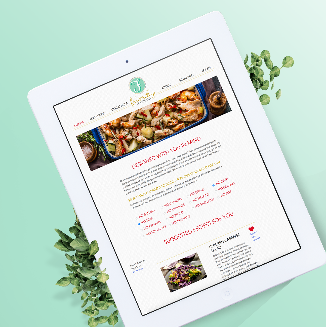 Friendly Foods Menu Screen iPad